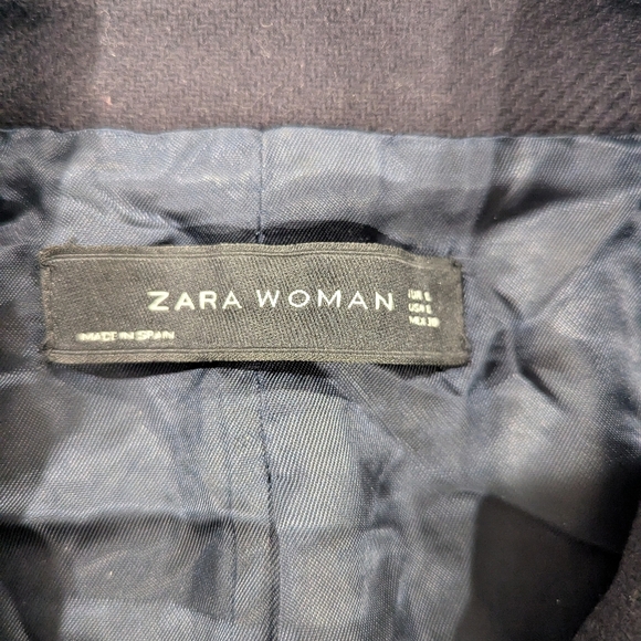 Zara Military Jacket with Gold Buttons Fitted Wool Navy Pea Coat Size Large - Picture 6 of 17